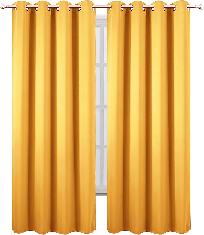 LEMOMO Yellow Thermal Blackout Curtains/52 x 84 Inch/Set of 2 Panels Room Darkening Curtains