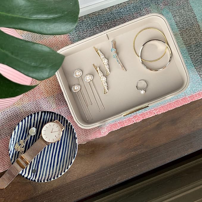 Leather Tray Organizer, Valet Tray Key Bowl (Metal Gilded, Grey) | Leather Catchall Tray for Entryway Table Desktop Storage, Decorative Tray for Jewelry Keys Wallet Phone Watch