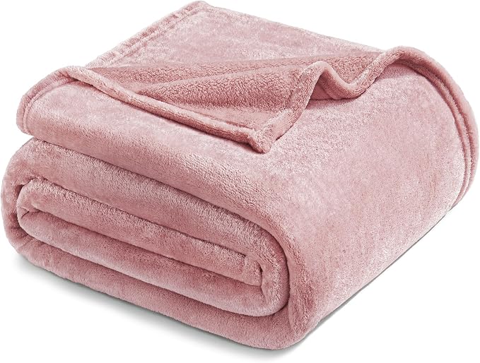 Exclusivo Mezcla Soft Fleece Blanket Queen Size for Bed, Dusty Pink | 90x90 Inches, Double-Sided Brushed Flannel, Lightweight Plush Cozy Blanket for Home Decor, All Season, Machine Washable