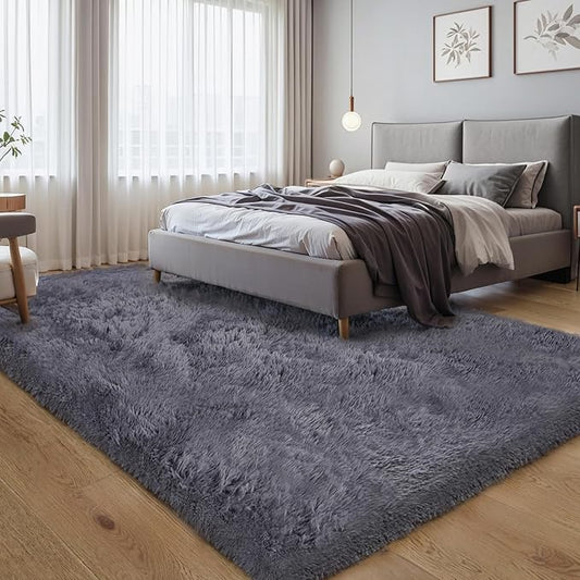 6x9 Thick Grey Shag Rug for Bedroom, Soft Plush Fluffy Carpet | Gray Area Rug for Living Room, Kids Nursery, Dorm Room, Washable Non Slip Plush Shaggy Floor Carpet