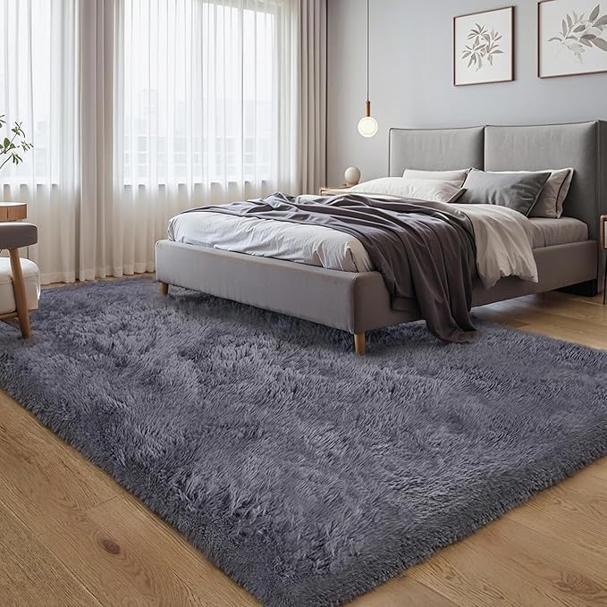 4x6 Thick Grey Fluffy Shag Rug for Bedroom, Plush Washable Carpet | Area Rug for Living Room, Kids Nursery, College Dorm, Non Slip Shaggy Floor Carpet