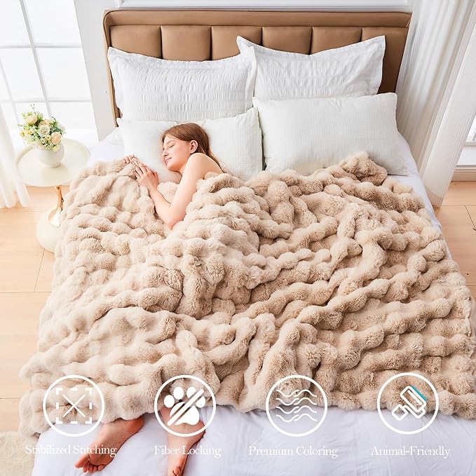 Faux Fur Throw Blanket for Couch, 1000 GSM Cozy Fuzzy Fluffy Soft Plush Thick Bubble Sherpa Blanket for Sofa Bedroom Living Room, Mothers Day Birthday Gifts for Women Home Decor