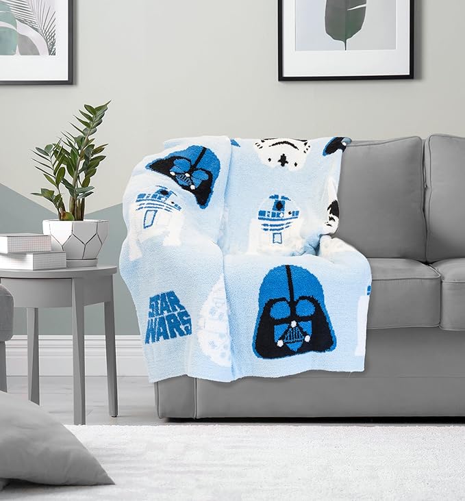 Jay Franco Star Wars Feather Knit Fluffy Throw Blanket - Darth Vader and R2D2 Fuzzy Blanket Measures 50 x 60 inch - Super Soft Lightweight Bedding
