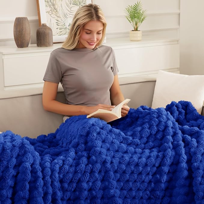 Whale Flotilla Soft Fleece Queen Size Bed Blanket Luxury 3D Jacquard, Blue | Lightweight Breathable Coverlet Bedspread for All Seasons, Super Cozy Plush Fluffy Fuzzy Decorative Blanket for Bed, 90"x90"