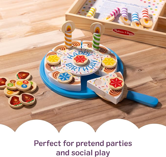 Melissa & Doug Birthday Party Cake - Wooden Play Food with Mix-n-Match Toppings and 7 Candles