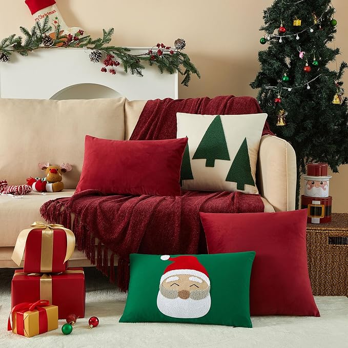 28x28 Pillow Covers Decorative Velvet Throw Pillow Covers Set of 2,Burgundy | JUSPURBET Luxury Euro Cushion Covers with Invisible Zipper for Modern Couch Sofa Bed Living Room Bedroom Home Decor Christmas