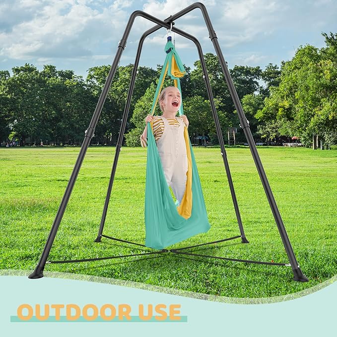 Swing Stand Frame with Sensory Pod Swings and Chair, Sensory Swing Set, X-Shaped Swing Frame, Heavy-Duty Metal Hammock Chair Stand for for Adults Indoor and Outdoor 330LBS(Mint Green)