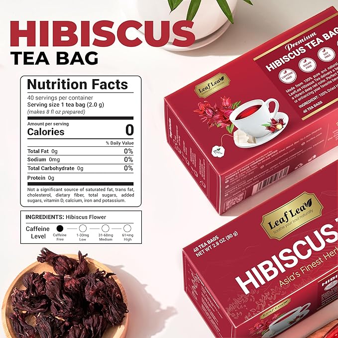 LeafLea Premium Hibiscus Flowers Tea Bags, Rich Flavor & Color, 240 Count | 100% Natural Hibiscus Flower Herbal Tea, Te De Hibisco, Jamaica Tea, Caffeine-Free, Sugar-Free, Non-GMO, 6 Pack