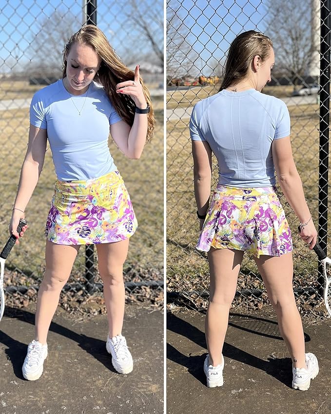 Stelle Women Tennis Skirt High Waisted Athletic Golf Skorts with Pockets | Tummy Control, Built-In Shorts, Deep Pockets, Pleated, Breathable, Lightweight, Tennis, Golf, Pickleball, Running, Workout