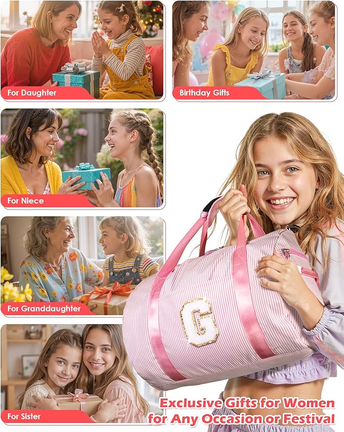 Birthday Gifts, Girls Travel Duffle Bag, Kids Initial Overnight Bags with Shoe Compartment, Personalized Weekender Bag with Makeup Pouch, Gift for 7 8 9 10 11 12 Years Old Girl (Letter S)
