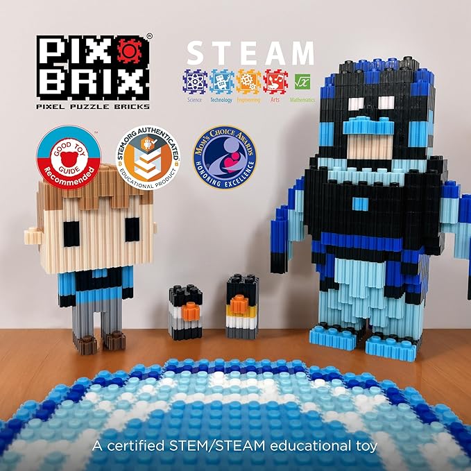 Pix Brix - Wild Kratts Pixel Art Kit - Emperor Penguin, 1482 Pieces - Patented Slide + Stack Pixel Puzzle Building Bricks, Build & Collect Wild Kratts Creature Powers - Stem Toys, Ages 6 Plus