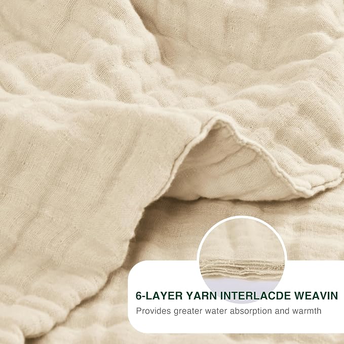 Love's cabin 100% Cotton Muslin Blanket, 6 Layer Lightweight Breathable Gauze Twin Size Blanket 60 x 80 Inches, Soft Summer Blanket for Bed or Couch, Beige