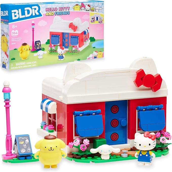 BLDR Hello Kitty and Friends, Hello Kitty’s Dream Cafe Building Set 0076 with Hello Kitty, Cinnamoroll, and Pompompurin Minifigures - Gift for Kids and Sanrio Fans Ages 8+