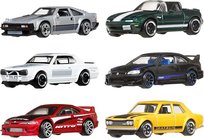 Hot Wheels 1:64 Scale Die-Cast Toy Cars, Set of 6 Japanese Vehicles with Elevated Deco (Styles May Vary)