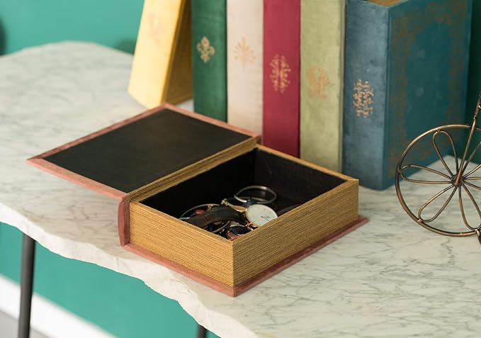 Decorative Vintage Book Shaped Trinket Storage Box - Brown