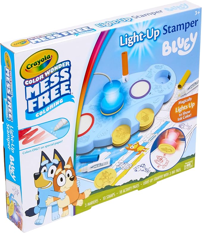 Crayola Magic Light Up Bluey Stamper Art Set, Toddler Mess Free Coloring & Stamping Kit, Essential Easter Basket Stuffer for Kids, Bluey Toys, Gifts for Ages 3, 4, 5