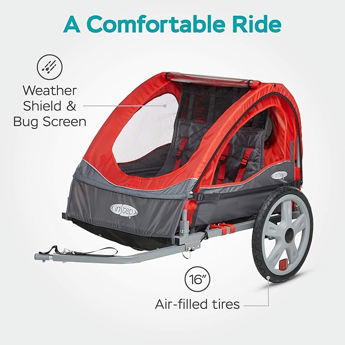 InStep Take 2 or Sync Kids Bike Trailer, Single or Double Seat, Universal Coupler, Folding Frame, Quick-Release Wheels, Canopy with Bug Screen and Weather Shield, Bike Trailer for Kids