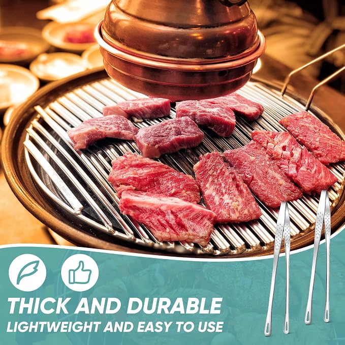 meekoo 6 Pcs 9.5 Inches Stainless Steel Korean BBQ Grill Tongs Japanese Barbecue Tongs for Cooking Portable Kitchenware Home Outdoor Steak Salad Food