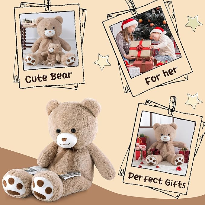 Big Teddy Bear 3 Feet Giant Stuffed Animal Brown Large Teddy Bear Stuffed Animals Huge Stuffed Bear Plush Toy for Girlfriend Women Kids for Halloween Christmas