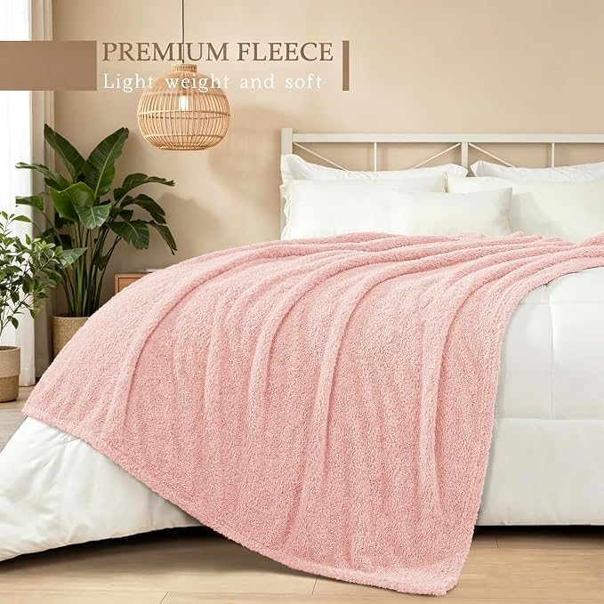 Exclusivo Mezcla Fleece Bed Blankets Queen Size for Bed, 90" x 90" | Super Soft and Cozy Fluffy Blanket for Women, Lightweight and Fuzzy Bedding for Bedroom , All Season, Light Pink