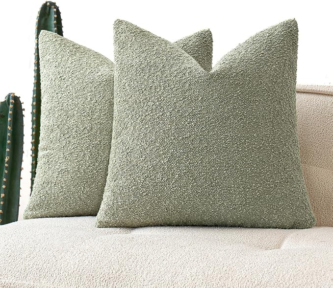 MIULEE 20x20 Decorative Lumbar Boucle Couch Pillow Covers Sage Green | Set of 2 Textured Neutral Throw Pillow Covers, Accent Solid Pillowcases, Sofa Living Room Home Decor