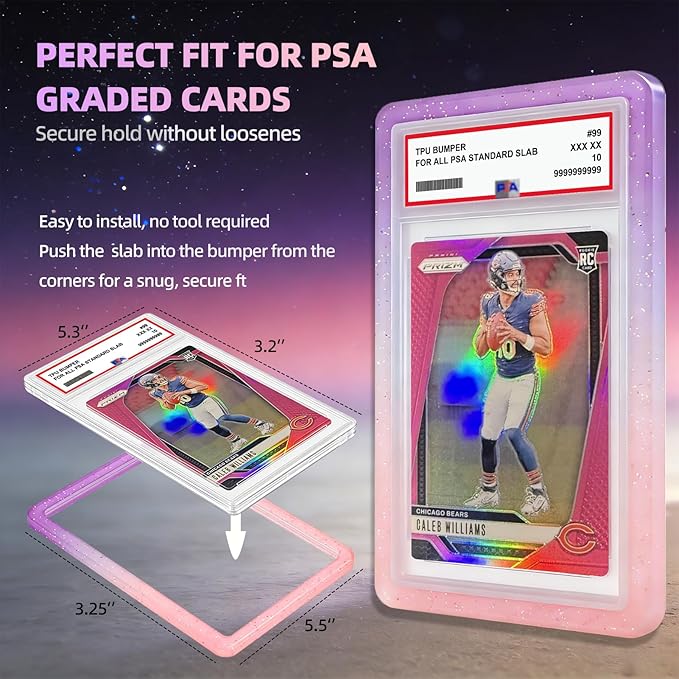 NAKIS Slab Guard for PSA Graded Cards, 1 Pack TPU Slab Protector Graded Bumper Guard for PSA Graded Card Only, Gradient Color Glitter Limited Edition, COLOR4