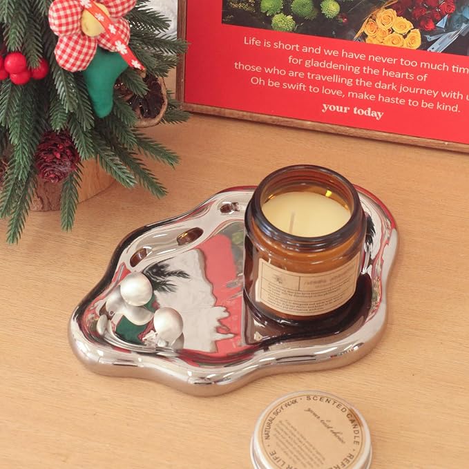 CCINPPY Ceramic Cloud Jewelry Tray Trinket Dish Key Bowl Nightstand Decor | Decorative Small Desk Tray Jewelry Plate Key Holder Bowl Cute Bedroom Room Decor Aesthetic, Gift for Women, Silver Medium
