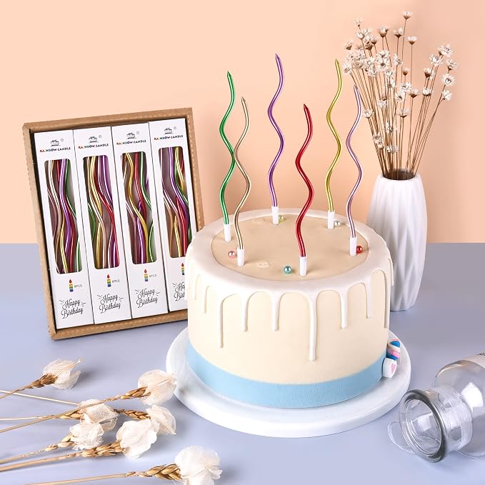 PHD CAKE 24-Count Colorful Metallic Spiral Long Thin Birthday Candles, Cake Candles, Birthday Parties, Wedding Decorations, Party Candles