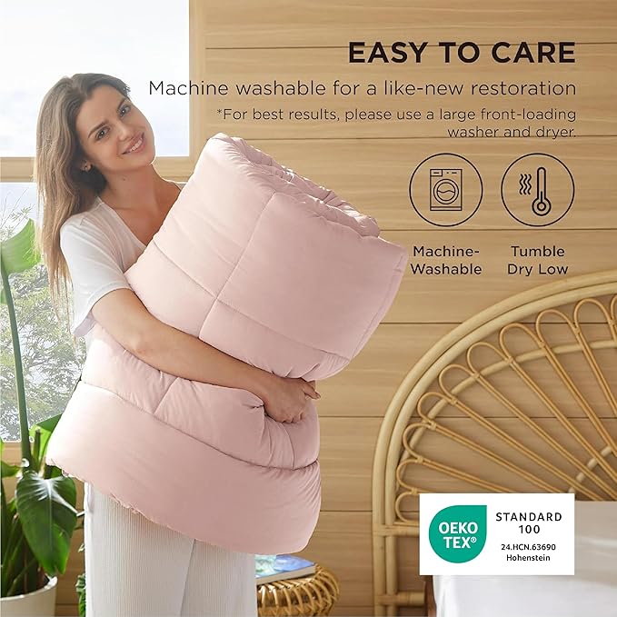Bedsure Comforter Duvet Insert - Quilted Comforters Full Size, All Season Duvet, GentleSoft Down Alternative Bedding Blanket, with 8 Tabs, Gifts for Women/Men, Pink, Full 86 x 82 Inches