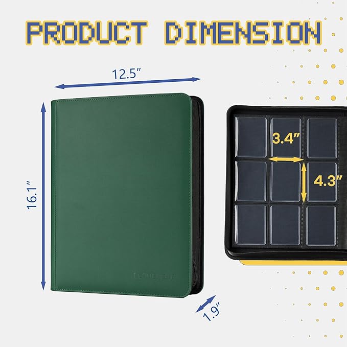 9-Pocket Toploader Binder, Clovecat Premium Card Book， Holds 252 Trading Card with 20 Removable Top-loader Sleeves，PU Card Holder Folders,Card Album for MTG, TCG, Yugioh, Game & Sports Cards(Green)