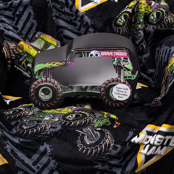 Monster Jam Throw Blanket with Gift Box - Throw Measures 46 x 60 Inches – Super Soft Special Edition.