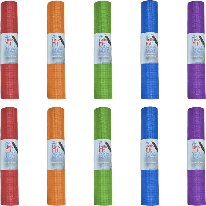 10-Pack Yoga Mat, 68" x 24" Non Slip Exercise Mat, 4mm Thick Gym Mat for Fitness and Stretching, Bulk Non Toxic Yoga Mats for Schools and Studios