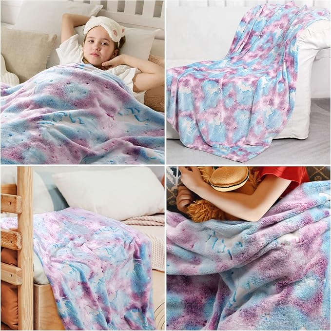Glow in The Dark Blanket Unicorns Gifts for Girls,Unicorn Party Blankets,Luminous Girls Toys,Soft Kids Blankets,for 1-10 Year Old Girl Birthday Christmas Halloween Thanksgiving Easter Gifts,60 x 50in