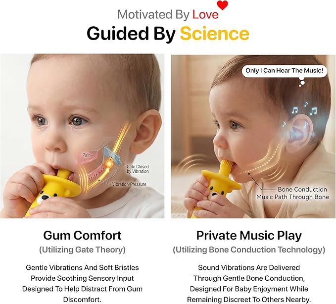 Vibrating Baby Teether & Toothbrush l Teething Relief & Bone Conduction Music l Soft BPA-Free Silicone Baby teethers, Oral Sensory chew Toys for Kids & Babies,Teething Toys 9-24 Months, Pink