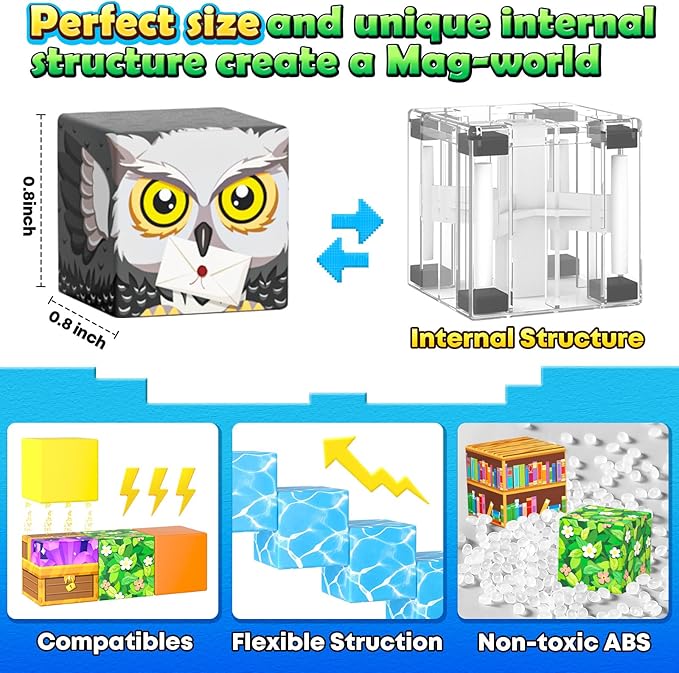 Magnetic Blocks - Mine Magnet World Building Toys for Kids Ages 5-7 6-8 8-12, STEM Magnetic Building Blocks Kids Sensory Toys Games, Present for 3+ Year Old Boys and Girls