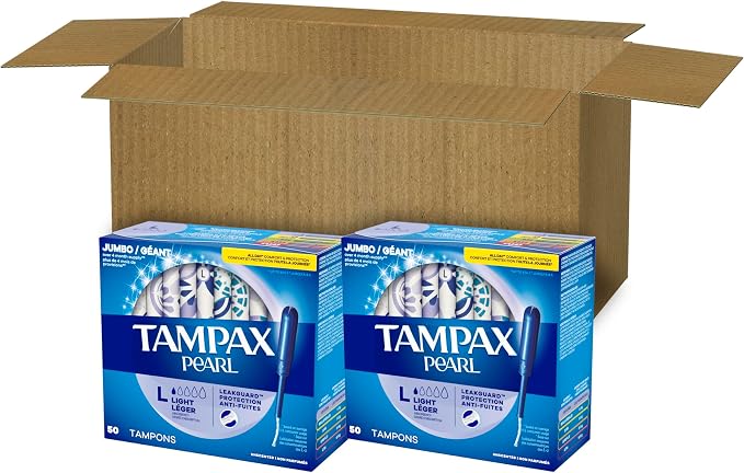 Tampax Pearl Tampons for Women, with LeakGuard Braid, Light Absorbency, Unscented,100 Count (Pack of 2)