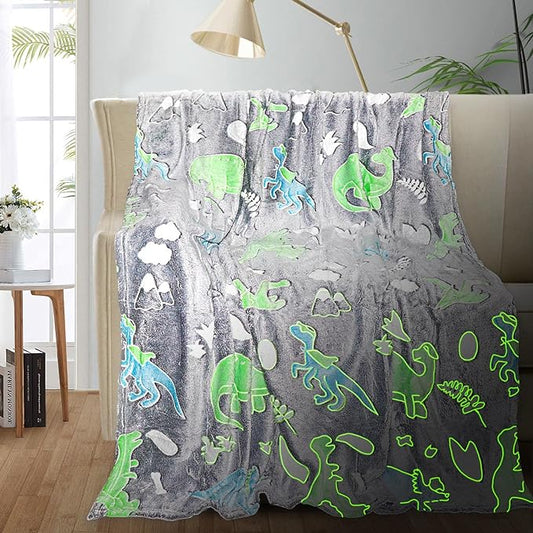 Glow in the Dark Dinosaur Kids Blanket - Soft Fleece Throw, 50"x60" - Boys & Toddlers, Birthday Gift