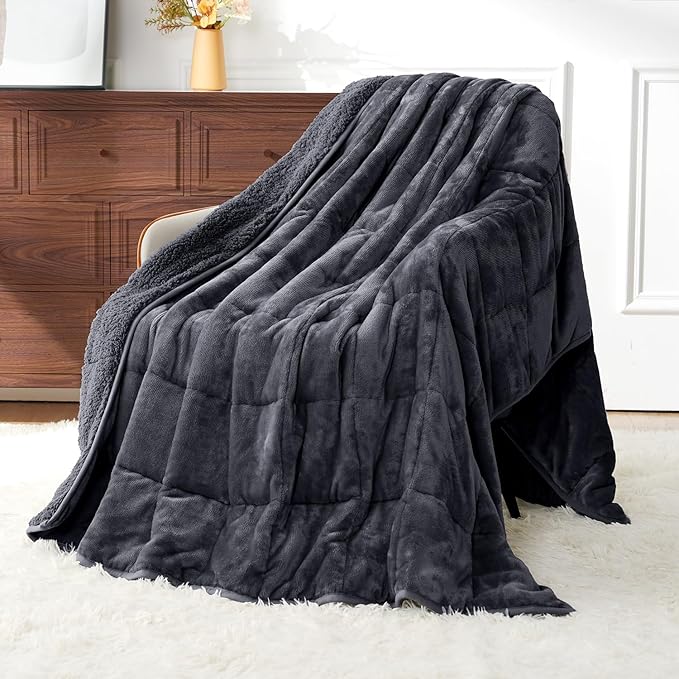 Uttermara Blankets for Adults King Size, 15lbs 80x87 inches Blanket with Soft Warm Plush Sherpa Fleece, Washable Thick Throw, Dark Grey