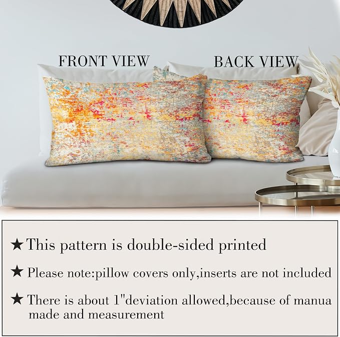 Boho Floral Throw Pillow Covers 12x20 inch Set of 2,Boho Rug Geometric Floral Pattern Decor Double Sided Pattern Cushion Cover Soft Pillow Case Living Sofa Room Bed Square Pillow Cover
