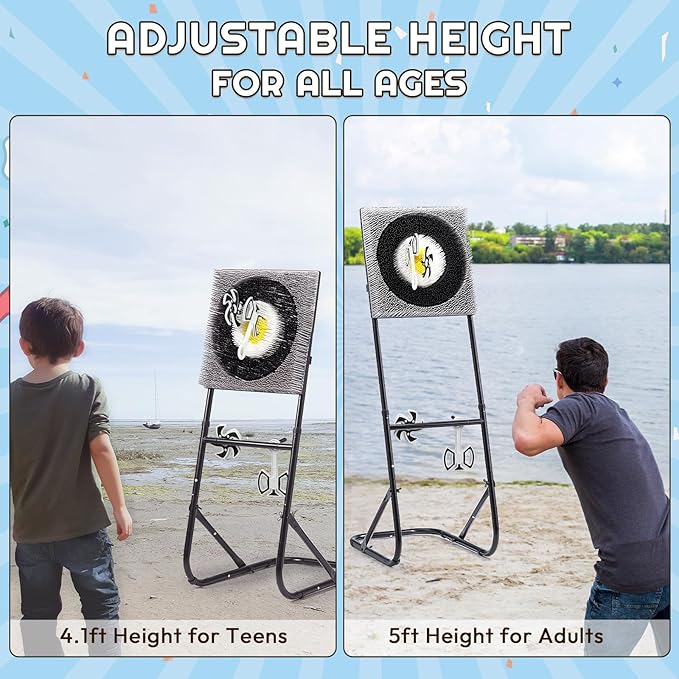A11N SPORTS Axe Throwing Game with Steel Frame and Bristle Target, Safe Indoor Outdoor Target Game Set, Adjustable Height Yard Game with Axes & Stars for Backyard, Lawn, or Party Play