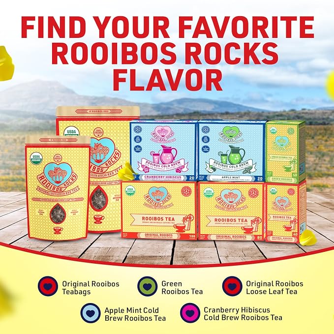 Caffeine Free Red Rooibos Tea Bags 40 - Naturally Sweet Herbal Tea Safe for Children and Pregnant Women - Low Tannin, Premium Organic Rooibos Tea Sustainably and Ethically Farmed in South Africa