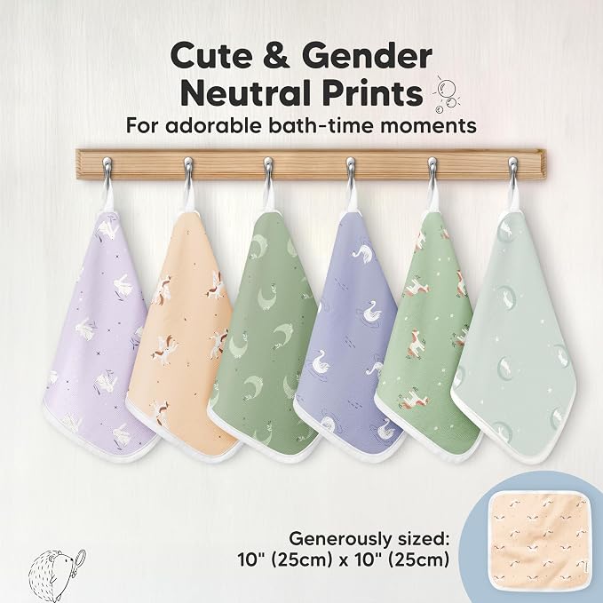 6-Pack Cotton Baby Washcloths for Newborn - Organic Cotton Muslin Soft Wash Cloths for Babies, Infant, Kids, Toddler Towels for Boy, Girl, Super Absorbent Face Cloths, Scratch-free Baby Rags (Lunaris)