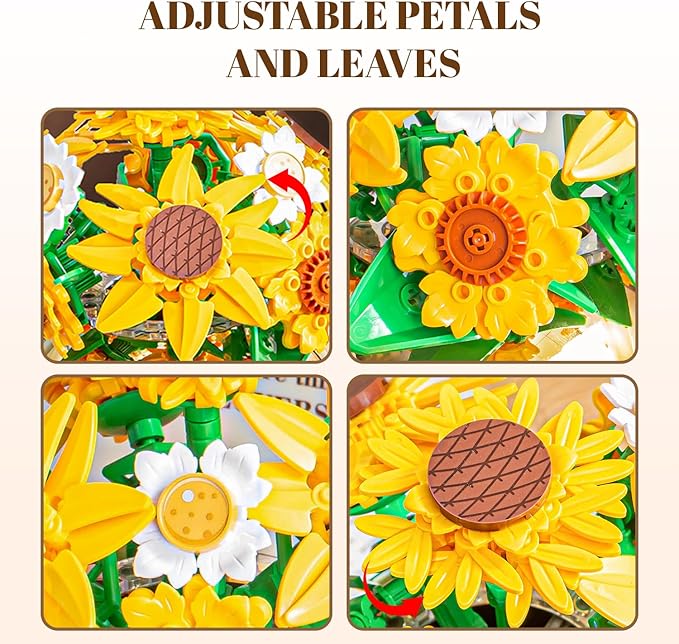 QLT QIAOLETONG Sunflowers Building Set for Adult, Botanical Collection for Woman Girls 14+, Sunflowers Pot Plants Kits Compatible with Lego Flowers