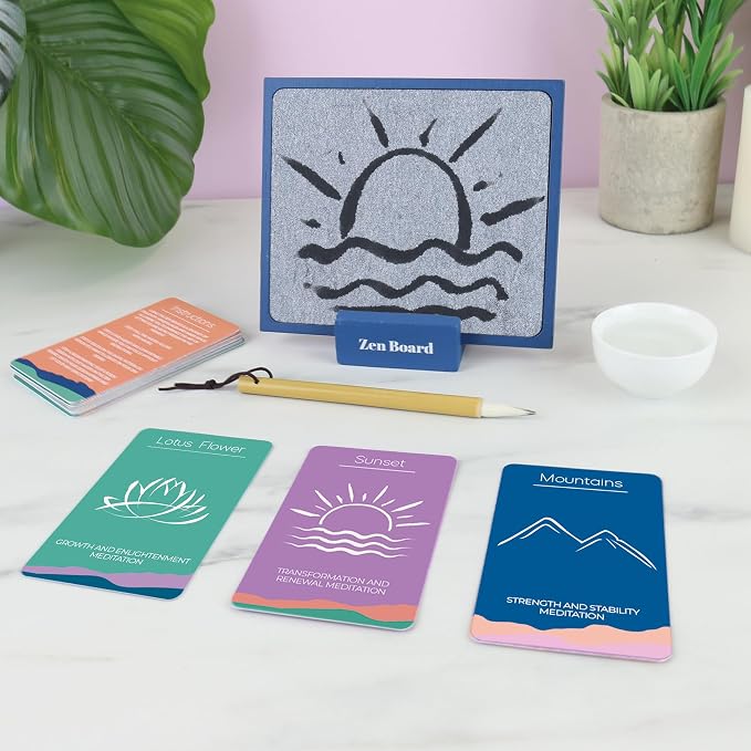 Gift Republic Zen Board Mindfulness Water Painting Set Wooden Painting Board, Stand, Ceramic Bowl, Brush & 20 Mindfulness Cards Stress Relief Self-Care Gift for Relaxation & Wellness