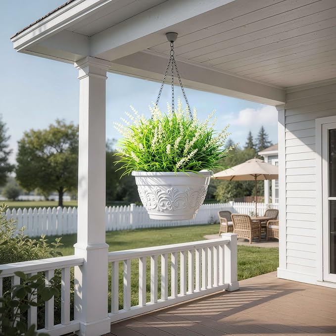Gipsot 15 Bundles Artificial Faux Plants Flowers UV Resistant No-Fade, Adjustable Height Fake Greenery Indoor & Outdoor Decor for Window Garden Porch Patio Pathway Hanging Planter Front Yard, White
