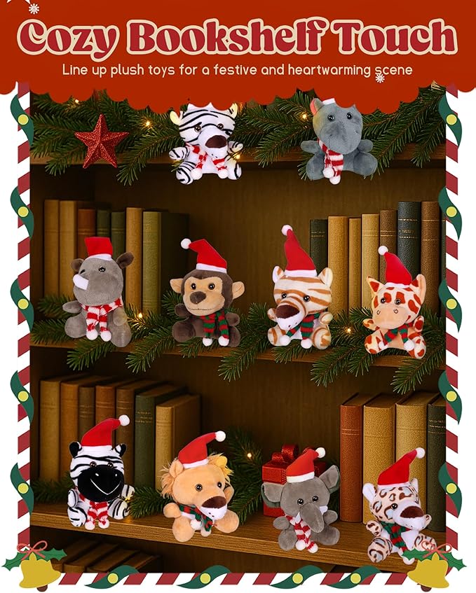 Arrozon 10 Pcs Christmas Small Stuffed Animals Bulk, 6 Inch Mini Plush Toys Stocking Stuffers for Kids, Party Favors, Goodie Bags