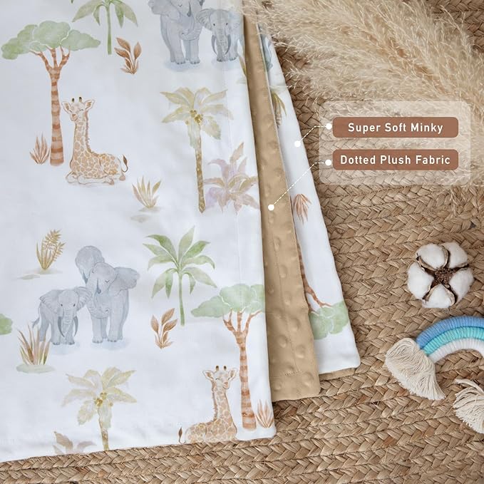 Baby Blankets for Boys Girls, Super Soft Nursery Minky Blanket Neutral with Print Brown Savanna Elephant and Cozy Raised Dotted Fleece Backing, 30 x 40 Inch Double Layer Bed Throws