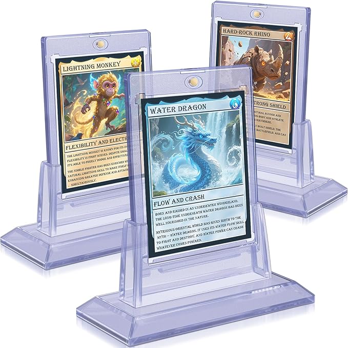 3 Pack Magnetic Card Holders for Trading Cards, 35pt Acrylic Baseball Card Holders Display Case Fit for Sports Cards, TCG MTG Cards, Hard Plastic Card Protectors with 3 Card Stands