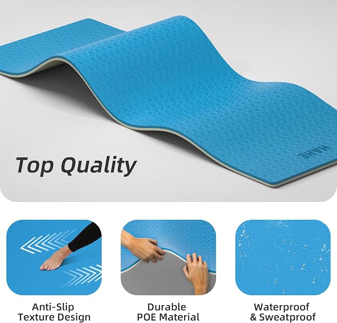 HAHE Wide Yoga Mat 72"x32"x0.4" Thick Pilates Mat with Carrying Strap