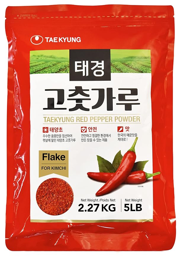 Taekyung Chili Powder For Kimchi (Flake, 5LB) - Korean Gochugaru. Red Pepper Spice Seasoning for Asian Food. MSG Free.